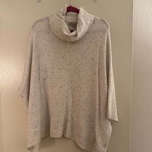 LOFT Speckled Cream Cowl Turtleneck Poncho Sweater